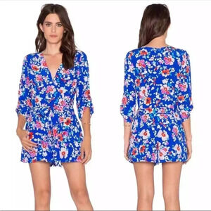 Yumi Kim x Revolve Liz Blue Love Potion Floral Romper Size XS Pockets Silk